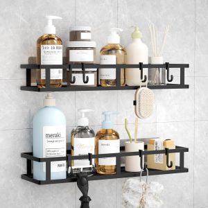 Tianyi-Etagere Salle De Bain Sans Percage, Acier Inoxydable Etagere Rangement Douche 2 Pcs, 40 Cm Rangement &Eacute;tag&egrave;re Salle De Bain, Noir Porte Shampoing Douche Support Epices Cuisine - Neuf