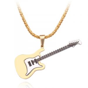 Collier De Guitare Punk Pour Hommes Et Femmes, Pendentif En Acier Inoxydable, Mode Rue Hip Hop Rock, Bijoux, Vente En Gros, 1 Pièce--Guitar Necklace - Neuf