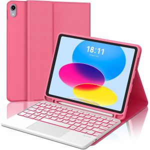 Kalanka-Clavier Pour Ipad 10 &Egrave;me G&eacute;n&eacute;ration 10.9"" 2022/11 Eme Generation 2025 A16 11"" Avec Pav&eacute; Tactile, &Eacute;tui Clavier Pour Ipad 11 Gen A16 Avec R&eacute;tro&eacute;clairage Azerty Fran&ccedil;ais Amovible, Red - Neuf