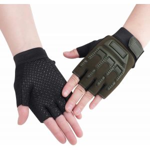 Gants de cyclisme vert armée pour enfants de 8 à 12 ans, demi-doigts - Neuf