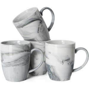 Lot De 4 Tasses &Agrave; Caf&eacute; En Marbre M067 De 414 Ml-Pour La Maison Et Le Bureau-Passe Au Micro-Ondes Et Au Lave-Vaisselle-Gris - Neuf