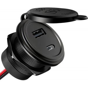 Prise USB 12V Chargeur USB Voiture Aluminium Prise Voiture PD3.0 et QC3.0pour Bateau Marine Camping-Car Bateau Caravane (1Pcs) - Neuf