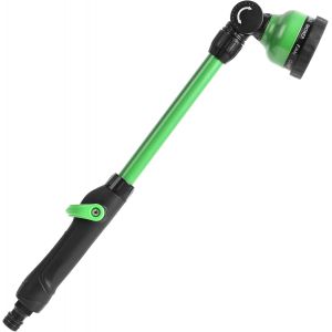 Ulteronixshop-Baguette d'arrosage robuste avec t&ecirc;te pivotante, tuyau d'arrosage en m&eacute;tal avec contr&ocirc;le du d&eacute;bit du pouce, pulv&eacute;risateur de buse de jardin de 45,7 cm avec 9 motifs, vert - Neuf