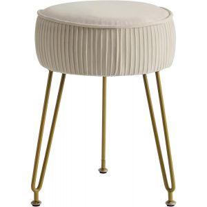 Ulteronixshop-Repose-pieds rond en velours, tabouret de coiffeuse de maquillage, table d'appoint, pouf avec pieds en acier dor&eacute;, blanc cr&egrave;me L/G-30M - Neuf
