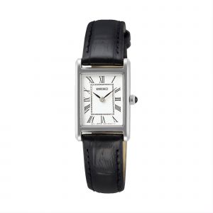 Montre Femme Seiko Essentials - Bo&icirc;tier Rectangulaire Et Cuir Noir - Neuf