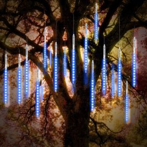 Kal-Lumières De Noël Extérieures, Lumières D'averse Météorique 30cm 10 Tubes Spirales 300 Leds 3.15m De Longueur Allumée, Lumières D'icicle Étanches Pour Décoration De Noël En Extérieur, Bleu - Neuf