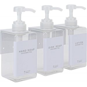 Flacons Rechargeables pour shampooing et après-shampoing pour Mur de Douche,Distributeur de shampooing et d'après-shampoing avec Pompe sans perçage (3 Bouteilles,3 Supports muraux, - Neuf