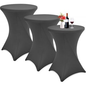 Lot De 3 Housse Pour Table Haute De Bistrot Ø 80-85 Cm, Nappe Cocktail Ronde Blanc, Housse De Table De Cocktail Extensible En Spandex Pour Table De Banquet De Cocktail De Mariage(Gris Foncé) - Neuf