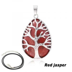 Pendentif Arbre De Vie En Pierre De 7 Chakras, Colliers En Forme De Goutte D'eau Naturelle, Cristal Rose, Quartz Rose, Am&eacute;thyste, Lapis Lazuli, ?il De Tigre, Cadeaux-5.5-6mm-Red Jasper - Neuf