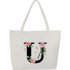 Sjzg-Tote Bag Personnalis&eacute;, 100% Toile De Coton, Sac Tissus Avec Pr&eacute;nom, Imprim&eacute; De A &Agrave; Z, Doubl&eacute;, Cadeau Personnalis&eacute; Maitresse - Neuf