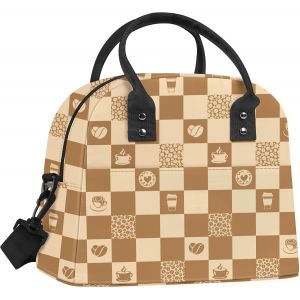 Sac Isotherme Repas Femme Homme Marron Damier,Sac Gamelle Travail Portable mit Bandouliere pour Pique Nique - Neuf
