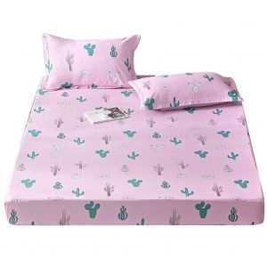 Hjlian Parure De Lit Confortable En Polyester A Imprime Vegetal, Taie D'oreiller, Drap-Housse (Plein) - Neuf