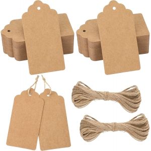 Étiquette Cadeaux en Papier Kraft 10x5 cm, 100PCS Étiquette Vierges avec Ficelle de Jute, pour Mariage Noël Anniversaire Artisanat (Marron) - Neuf