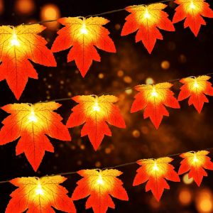 Guirlande Lumineuse D'halloween, Blanc Chaud, 3 M, 20 Led, Motif Feuille D'érable, À Piles, Étanche Ip65, Décoration Intérieure Et Extérieure Pour Chambre, Thanksgiving, Noël - Neuf