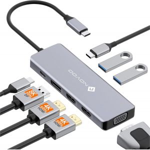 Usb C Docking Station, 8-En-1 Hub Usb C Vers Double Hdmi, Displayport 4K@120Hz, Vga, Usb C 3.1, Usb A 3.1, Pd 100W, Stations D'Accueil Quadruple Affichage Pour Macbook Hp Lenovo Dell - Neuf
