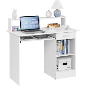 NouvelHorizonstore-Bureau Blanc pour Ordinateur PC Bureau Informatique avec Porte Clavier Coulissant Tiroir et 2 &iquest;&iquest;tag&iquest;&iquest;res de Rangement Table de Bureaux pour Chambre Studio 106 x 50 x 94 cm - Neuf