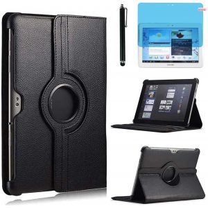 &Eacute;tui Housse Coque pour Samsung Galaxy Tab 2 10.1 Pouces 2012 (GT-P5100 GT-P5110 GT-P5113) - 360 degr&eacute;s Rotation Full Protection Kickstand Case Cover,avec Un Stylo,&Eacute;cran Film (Black) - Neuf