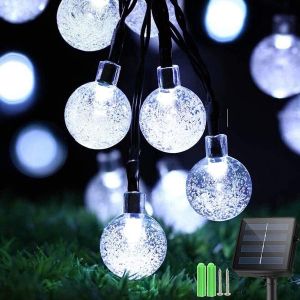 Guirlande Lumineuse Solaire, Guirlande Lumineuse Exterieure 50 Led Cristal Boules Ip65 Etanche, 8 Modes Lumi&egrave;res Int&eacute;rieur, Ext&eacute;rieur, Maison, Jardin, F&ecirc;te Patio Parti Pour La D&eacute;coration - Neuf