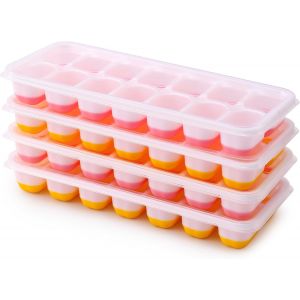 Kalanka-Lot De 4 Bacs &Agrave; Gla&ccedil;ons En Silicone Avec Couvercle - Empilables - S&ucirc;r Et Sain - Pour Bouillie De B&eacute;b&eacute;, Cocktail, Whisky, Caf&eacute; (2 Roses + 2 Jaunes) - Neuf