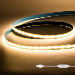 KALANKA-USB Bande Lumineuse LED COB 5V Blanc Chaud 2700K 1M, Dimmable Densité 320LEDs/ Ruban LED COB Flexible Découpable Bande LED Pour TV Rétroéclairage, Armoire, Chambre, Éclairage Maison DIY - Neuf