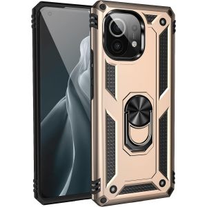 Kal-Coque Pour Xiaomi Mi 11, + Verre Trempé Double Couche Hybride Ultra Armure Housse Étui De Protection Antichoc Armor Bumper Cover Pour Xiaomi Mi 11 Avec Stand, Or - Neuf