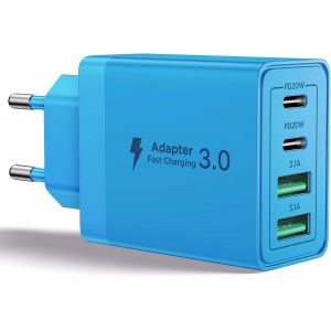 JGD-Chargeur USB C, 40W 4 Port Prise USBC Chargeur Rapide iPhone, 3.1A PD+QC Type C Adaptateur Multi Secteur Chargeur pour iPhone16 15 14 13 12 11 Pro Max X XS XR 8 7 6S Plus Mini SE,iPad,Samsung - Neuf