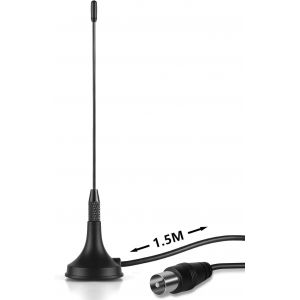 DTA180 - Antenne TV Int&eacute;rieur TNT HD - Puissante, Petite, Mini, Discr&egrave;te, Portable, Base magn&eacute;tique, R&eacute;ception Optimale de la T&eacute;l&eacute;vision France Belgique Maison, Camping Car, Caravane - Noir - Neuf