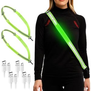 Acdsgd-2pcs Ceinture De Course R&eacute;fl&eacute;chissante, Led Ceinture R&eacute;fl&eacute;chissante, Ceinture R&eacute;fl&eacute;chissante &Agrave; Led Lumi&egrave;re De Course &Agrave; Pied Avec Ceinture R&eacute;fl&eacute;chissante Rechargeable Pour Jogging, Course, V&eacute;lo - Neuf
