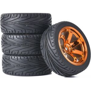 KAL-4Pcs 65Mm Rc Pneus De Voiture Sur Route,Pneus Rc En Caoutchouc Roues En Plastique Pour 1/10 Rc On Road Run-Flating Racing Touring Car Pour Hsp Hpi Kyosho Tamiya (Orange) - Neuf