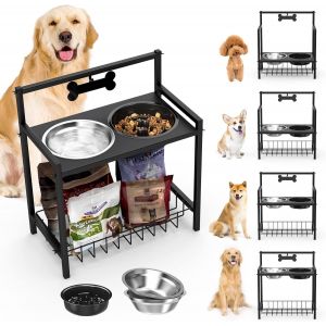 Yemaesre-Gamelle Surélevée Pour Chien, 4 Hauteurs Réglables Bol Pour Chien Surélevé, Antidérapants Porte-Gamelle Chien Avec 2 Gamelles En Acier Inoxydable Et 1 Gamelle Anti Glouton Chien Grande Taill - Neuf