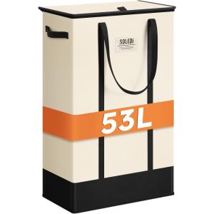 75L Panier à Linge avec Couvercle, Panier à Linge Etroit avec Poignée, Panier à Linge Pliable pour la Salle de Bain, la Chambre à Coucher, la Buanderie, Beige - Neuf