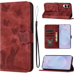 Kal-Coque Pour Samsung Galaxy S25 Edge (6,7 Pouces) 5g Housse De Protection Premium Pu Cuir Portefeuille Protection Porte Carte Fonction Support Flip Case Pour Samsung Galaxy S25 Edge-Rouge - Neuf