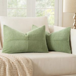 Trahoo-Lot De 2 Housse Coussin En Velours C&ocirc;tel&eacute; 30x50cm Vert Housse De Coussin Decoratif Coussin De Canap&eacute; Moderne Doux D&eacute;co Coussin De Canap&eacute; - Neuf