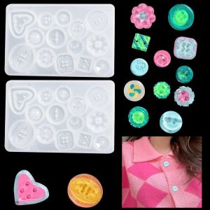 2 Pi&egrave;ces Moule Bouton Resine Epoxy Moule En Silicone Bijoux De Forme C?ur Fleur Moulle Resine De Coul&eacute;e Moulage Pour Boucles D'oreilles Porte Cl&eacute;s - Neuf