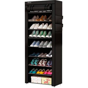 SUBZONAL-tag&egrave;re &agrave; Chaussures, en Tissu &agrave; 10 Niveaux, (58 x 28 x 162 cm), Meuble de Rangement, avec Housse de Protection, pour Talons Hauts, Pantoufles y Chaussures de Sport (Noir) - Neuf