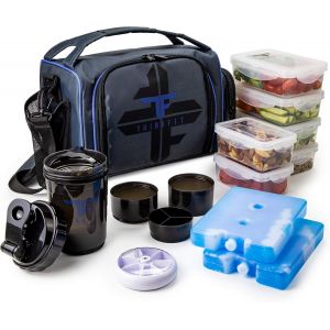 Sac Isotherme Repas, Sans Bpa - 6 Boîtes À Lunch Pour Aliments Allant Au Micro-Ondes Et Au Congélateur, Bouteille De Shaker, Boîte À Comprimés - Boite Hermetique Alimentaire - Bleu.[G847] - Neuf