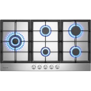 CHECARZHN--NO1-Gh2905Ss1Fc Table De Cuisson À Gaz Encastrable En Inox De 87 Cm, 5 Foyers Dont Un Brûleur Wok Haute Puissance, Compatible Gpl Et Gaz Naturel, Avec 2 Supports, 10400 W - Neuf