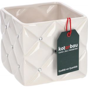 ERYI-® Glamour Pot De Fleurs, En Céramique, 14 X 14 X 13 Cm, Avec Zircons, Carré, Blanc, Pour Plantes D'Intérieur, Pot De Jardin, Pour Plantes - Neuf
