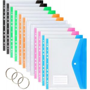 Tianyi-Lot De 12 Pochettes Plastique Perforées A4, Chemise Polypropylène Transparente A4 Avec Fermeture À Bouton & Poche, Pochette Pour Classeurs Et Chemises, Pour La Maison, Le Bureau Et L'école - Neuf