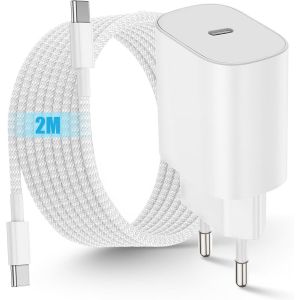 JGD-Chargeur Rapide iPhone 17 16 1525W USB C Original Chargeur Adaptateur Rapide avec 2m Câble USBC to C pour iPhone 17/17 Pro Max/16/16 pro/15 Pro Max/ipad 12.9/11/Air 5 4/Mini/iPad 10/11 Gén - Neuf