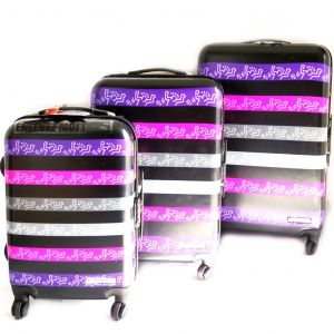 Promotion ! Set De 3 Valises Trolley Abs 'keith Haring' Noir Violet (51/61/71 Cm) - Neuf