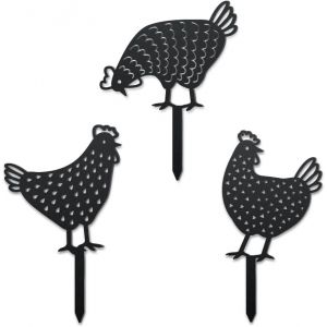 Mevronisshop-3 Pi&egrave;ce Piquets De Jardin D&eacute;coratifs En M&eacute;tal De Poulet, Adorables Silhouettes De Poule En M&eacute;tal Pour L'ext&eacute;rieur D&eacute;coration De Jardin Animaux Cadeaux Art Noir Pour All&eacute;es Patio Pelouse - Neuf