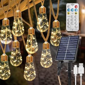 lbgwp60-Exterieure Solaire Avec 16 Ampoules, 8 M Blanc Chaud Chaîne Lumiere Exterieur 8 Modes Ip65 Étanche Extérieure Lumineuse Pour Jardin,Patio,Cour,Balcon,Fêtes Décorations - Neuf