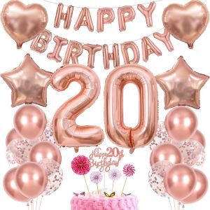 ERYI-Décoration 20E Anniversaire Fille Gâteau Décoration 20 Anniversaire Fille Décoration Cadeau Pour 20E Anniversaire Fille Or Rose Anniversaire 20 Fille 20 Ans Anniversaire Décoration Ballon 20 Ann - Neuf