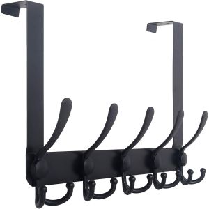 Crochets de porte noirs avec 5 crochets triples pour suspendre manteaux, porte-serviettes de porte, porte-serviettes de salle de bain - Neuf