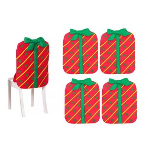 Lot de 4 housses de dossier de chaise de No&euml;l rouges avec noeud pour chaises de salle &agrave; manger - Neuf