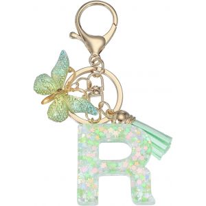KAL-Porte-Cl&eacute;s En R&eacute;sine Avec Pendentif Papillon En Forme De Lettre Initiale De L'Alphabet Pour Femme - Accessoires Pour Sac &Agrave; Main, Sac &Agrave; Main - Neuf