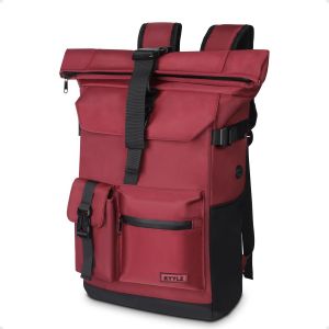 acdsgd-28L Sac &agrave; Dos Rolltop pour Femmes & Hommes, Grand Sac &agrave; Dos Voyage Etanche, avec Compartiment pour Portabl, Sac a Dos Extensible pour Travail, College, Quotidien, Rouge - Neuf