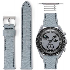 Eryi-Bracelet De Montre En Cuir Grainé À Dégagement Rapide Universel Compatible Avec Omega X Swatch Moonswatch 20mm - Neuf