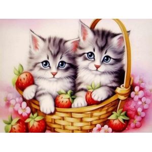 Ayuhr-Diy 5d Diamond Painting Kits Chat, Diamant Peinture Point De Croix Broderie Fraise Animale, Strass Complet Image Arts Pour Peinture Salon Chambre Décoration Sticker Mural 30x40 Cm - Neuf